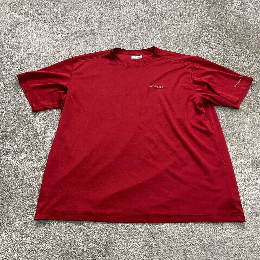 Columbia Meeker Peak Omni Wick T-Shirt Mens 2XL Red Crew Neck Short Sleeve Fish